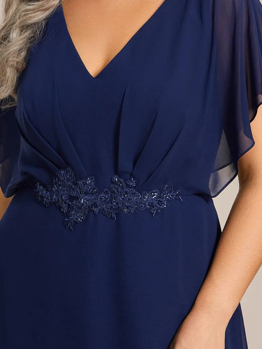 Elegant A-line Waist Applique Ruffled Mother of the Bride Dress