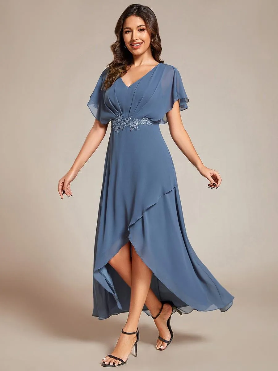 Elegant A-line Waist Applique Ruffled Mother of the Bride Dress