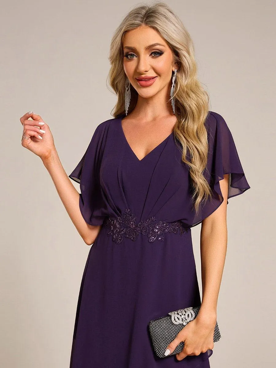 Elegant A-line Waist Applique Ruffled Mother of the Bride Dress