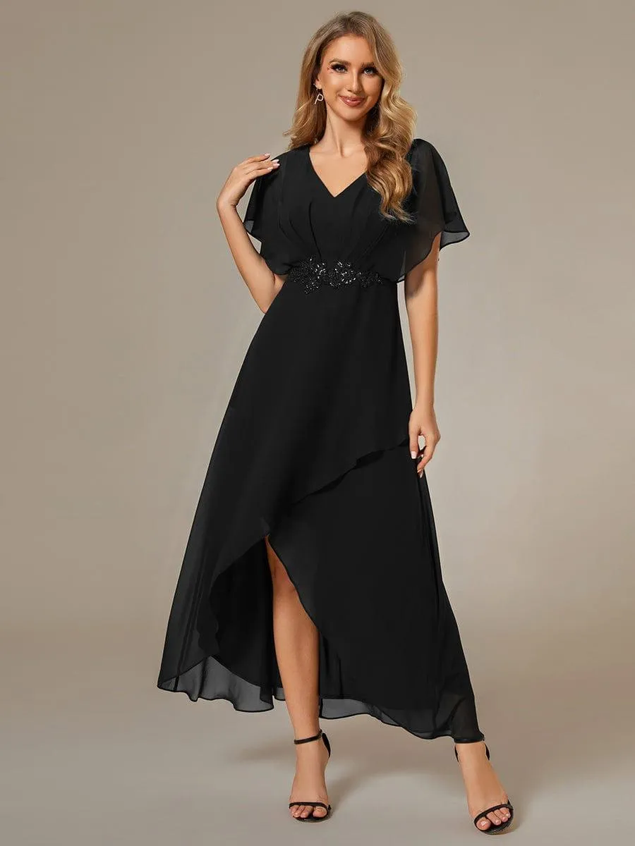 Elegant A-line Waist Applique Ruffled Mother of the Bride Dress