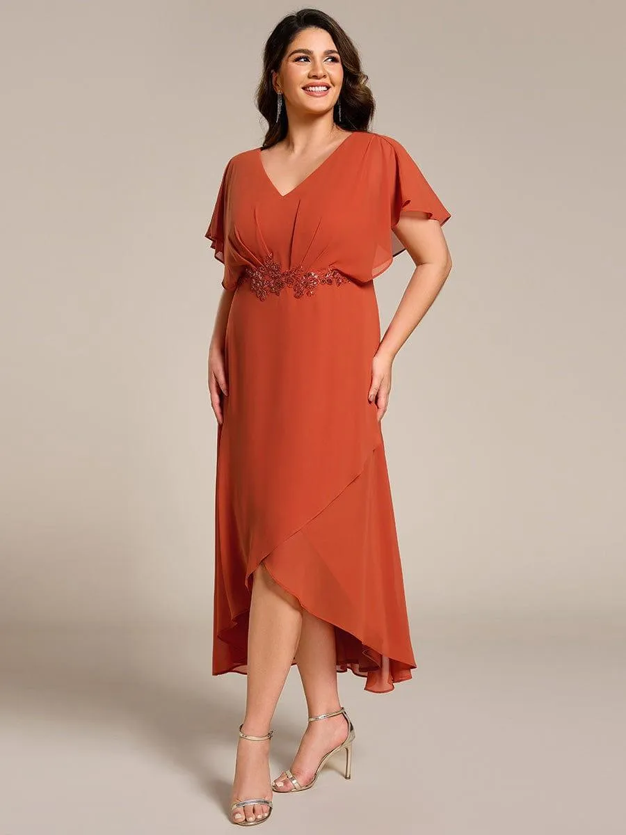 Elegant A-line Waist Applique Ruffled Mother of the Bride Dress