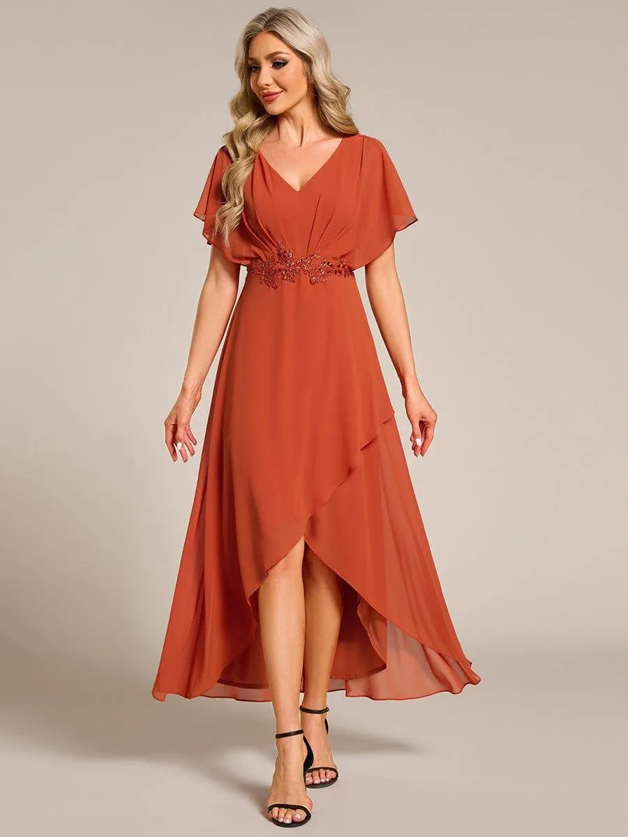 Elegant A-line Waist Applique Ruffled Mother of the Bride Dress