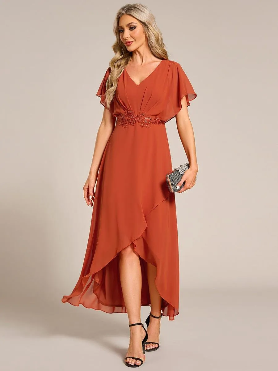 Elegant A-line Waist Applique Ruffled Mother of the Bride Dress