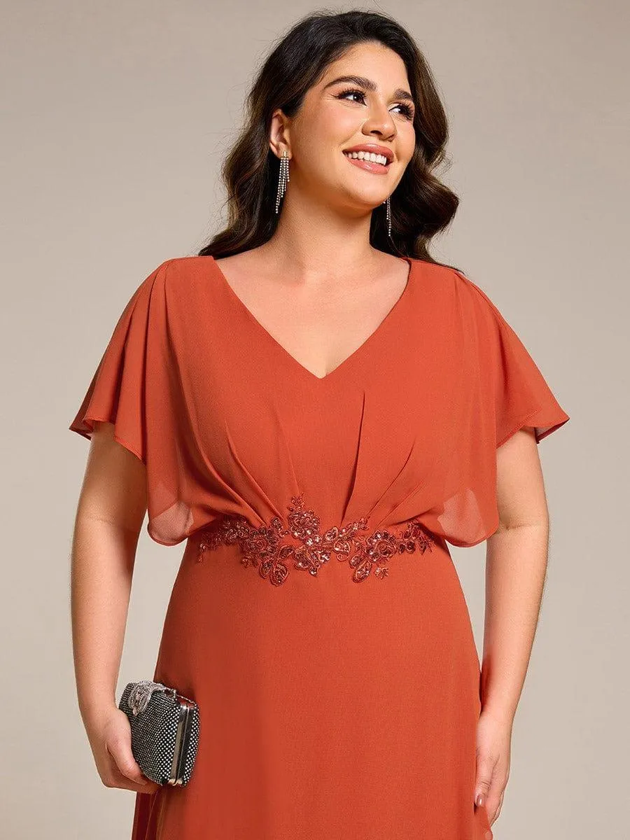 Elegant A-line Waist Applique Ruffled Mother of the Bride Dress