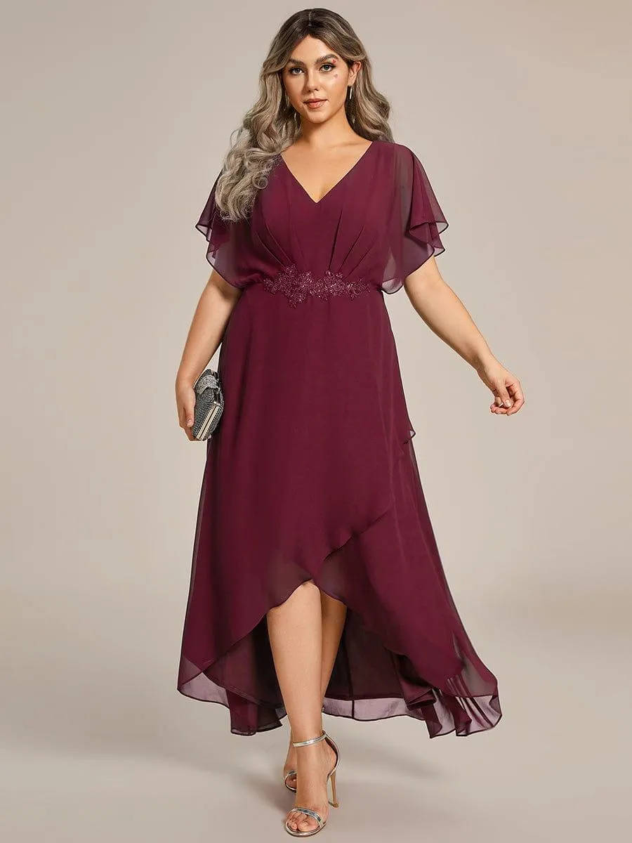 Elegant A-line Waist Applique Ruffled Mother of the Bride Dress