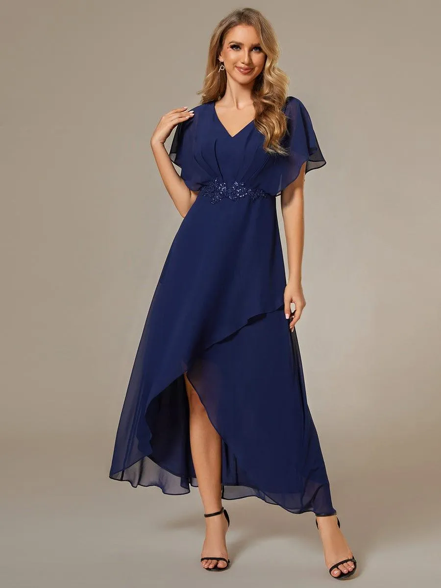 Elegant A-line Waist Applique Ruffled Mother of the Bride Dress