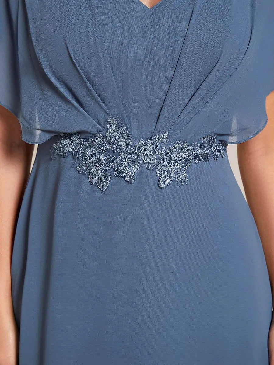 Elegant A-line Waist Applique Ruffled Mother of the Bride Dress