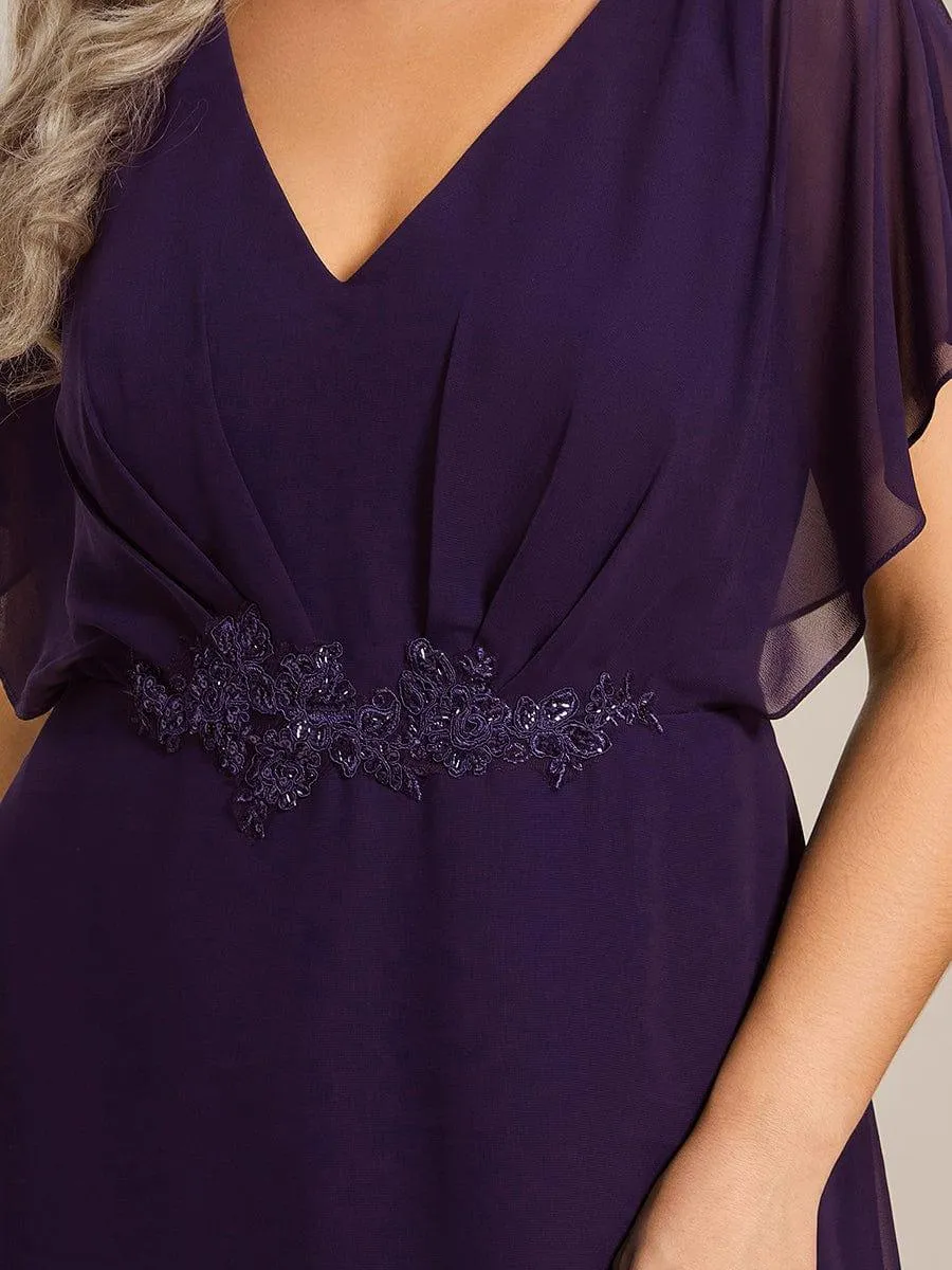 Elegant A-line Waist Applique Ruffled Mother of the Bride Dress