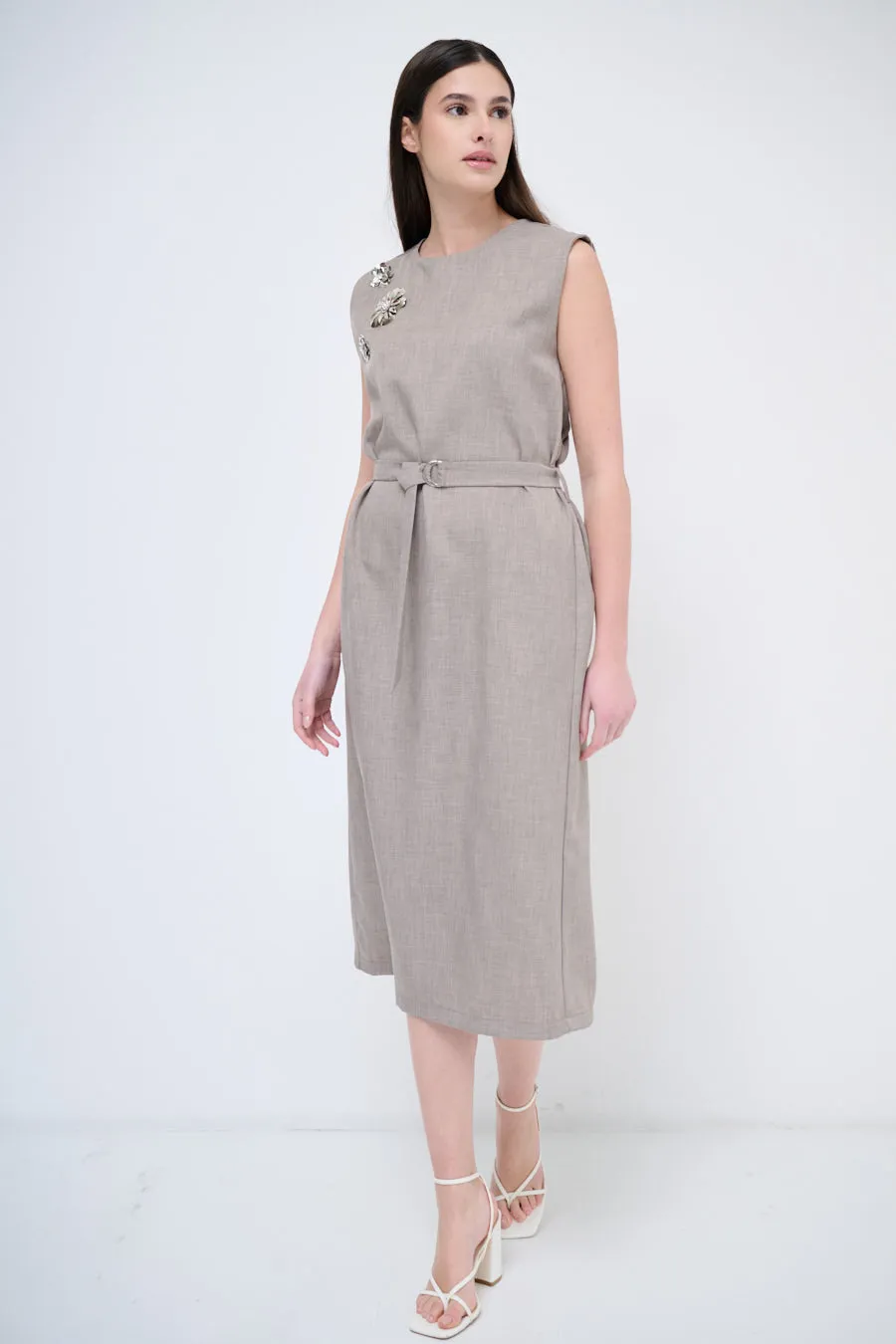 Embellished belted midi dress wholesale
