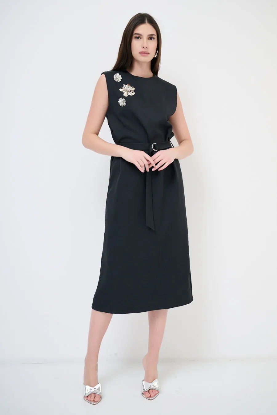 Embellished belted midi dress wholesale
