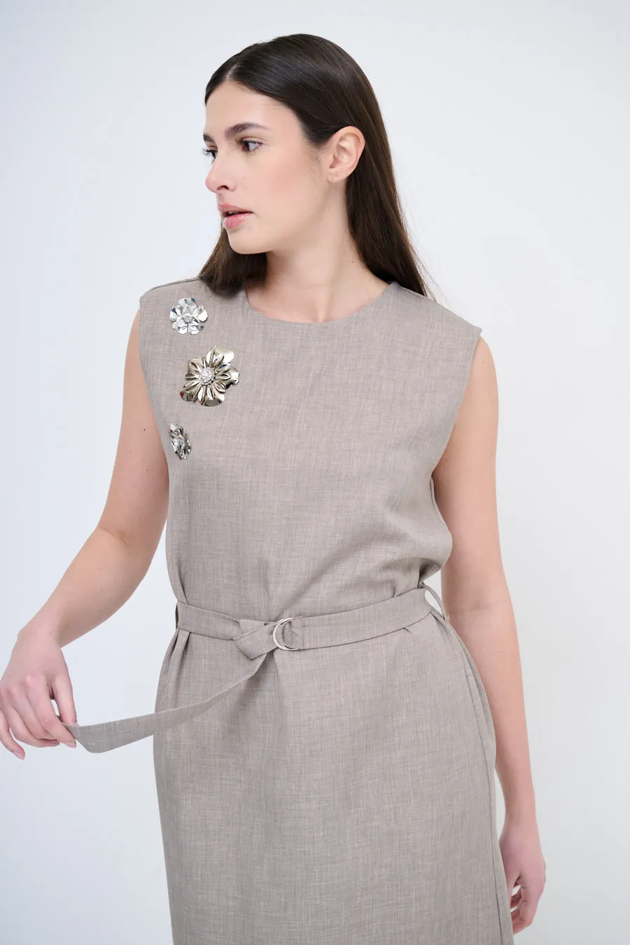 Embellished belted midi dress wholesale