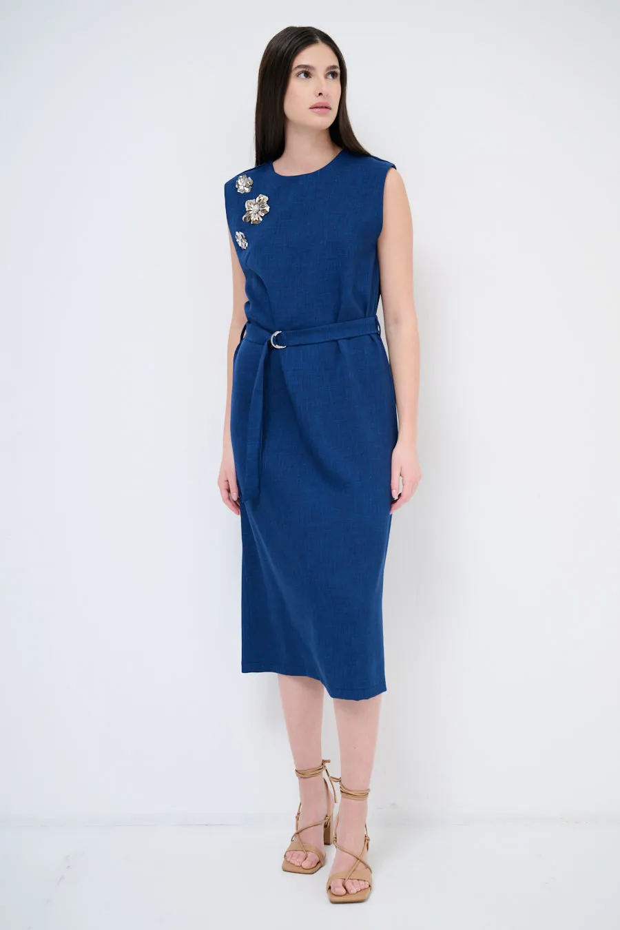 Embellished belted midi dress wholesale