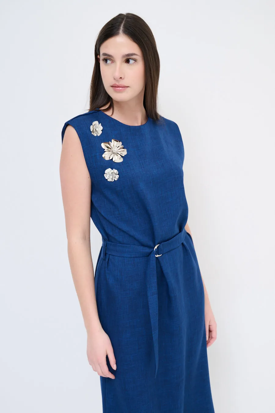 Embellished belted midi dress wholesale
