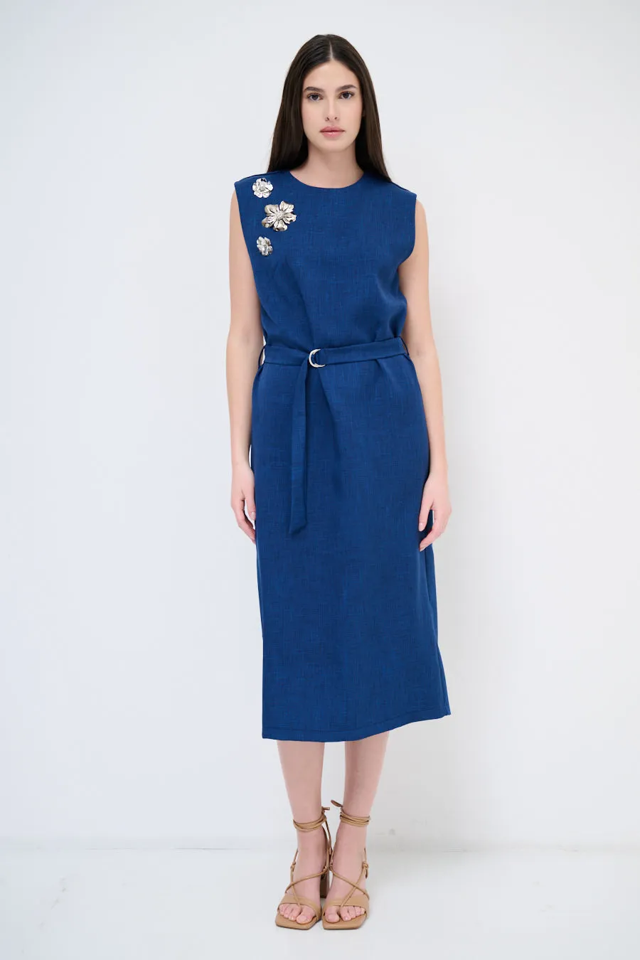 Embellished belted midi dress wholesale