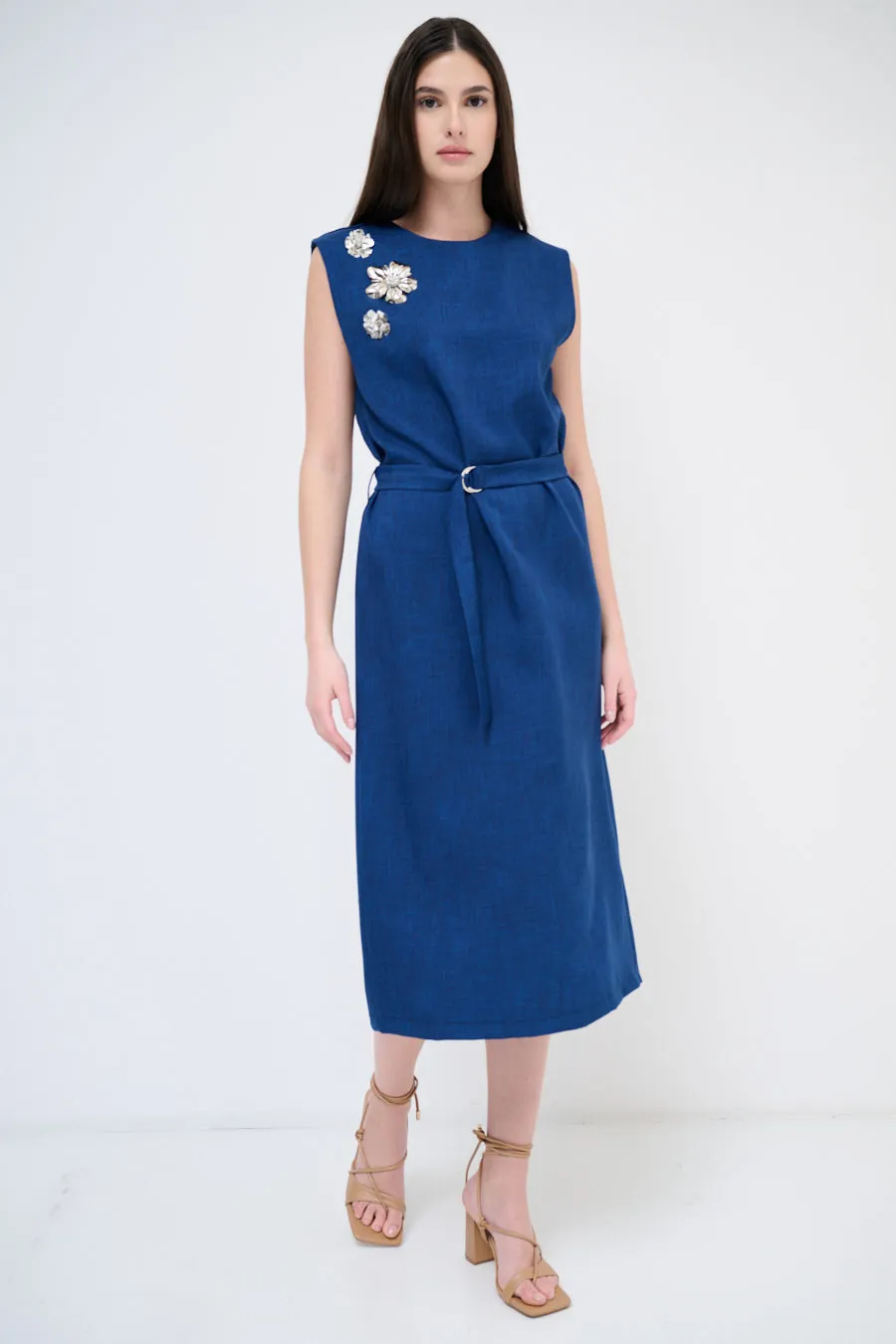 Embellished belted midi dress wholesale