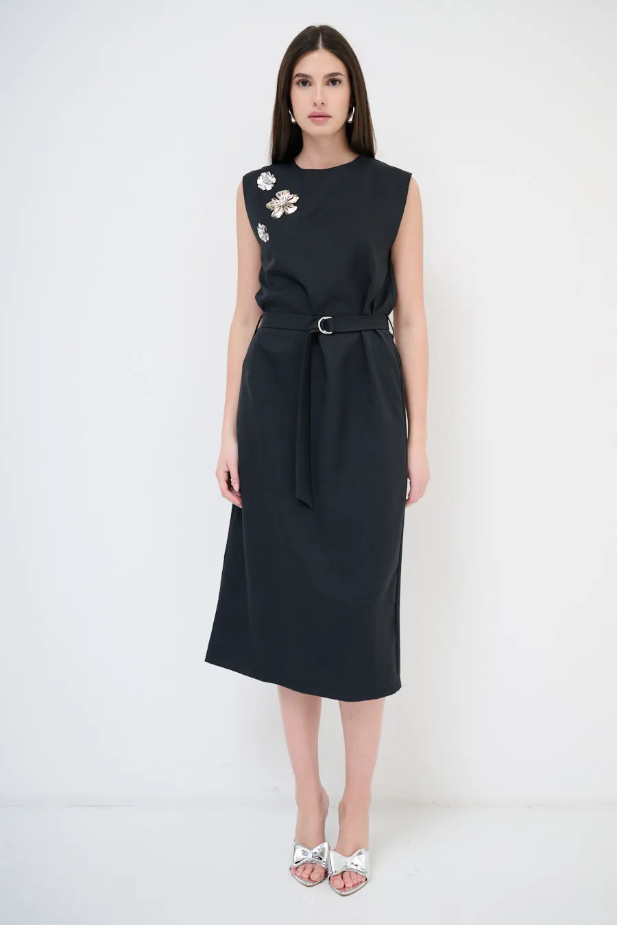 Embellished belted midi dress wholesale
