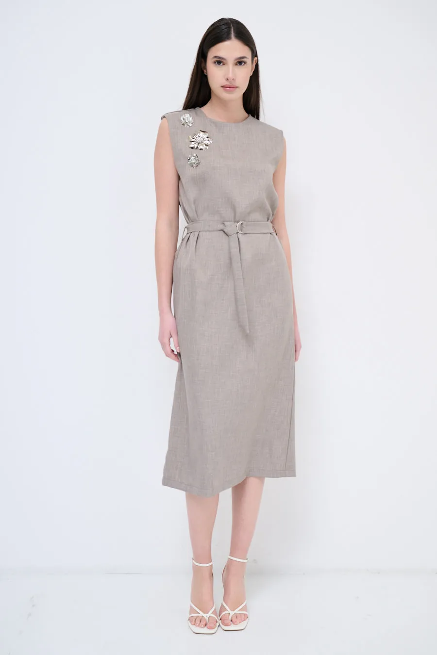 Embellished belted midi dress wholesale