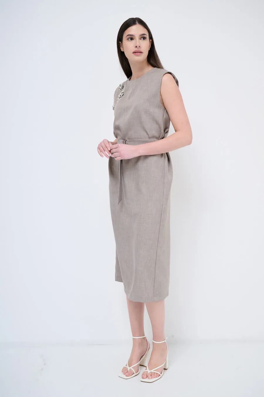 Embellished belted midi dress wholesale