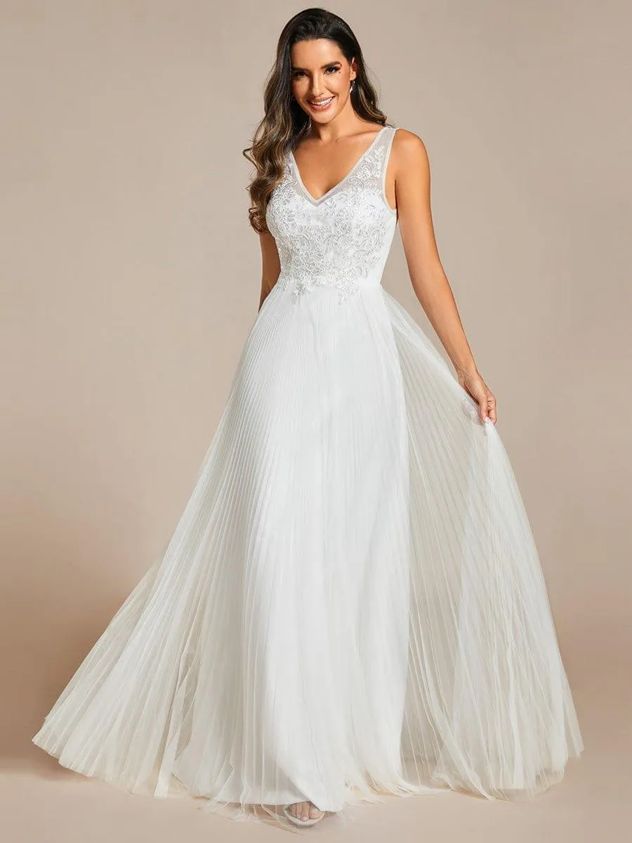 Exquisite Applique Embroidery Bodice Sleeveless A-Line Tulle Evening Dress