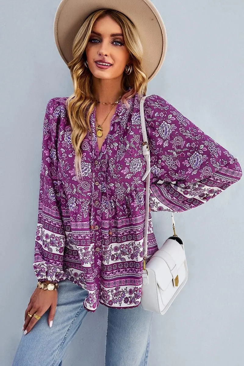 FLORAL PATTERNED BUTTON DOWN TUNIC SHIRTS