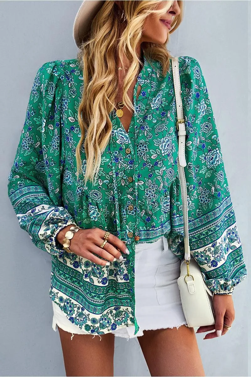FLORAL PATTERNED BUTTON DOWN TUNIC SHIRTS