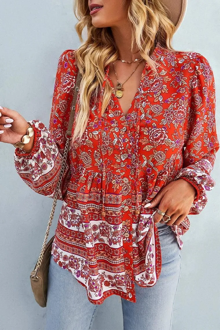 FLORAL PATTERNED BUTTON DOWN TUNIC SHIRTS