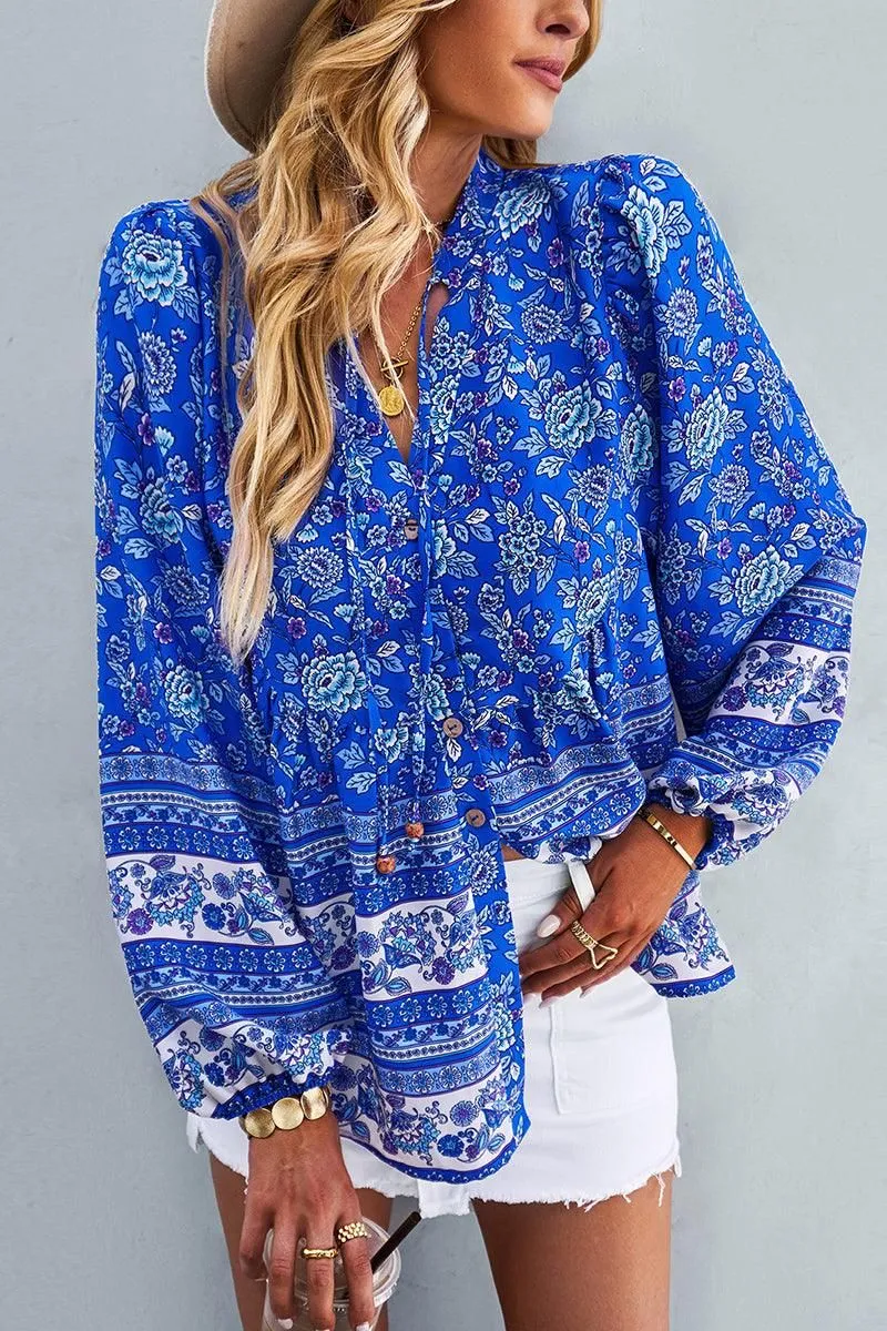 FLORAL PATTERNED BUTTON DOWN TUNIC SHIRTS