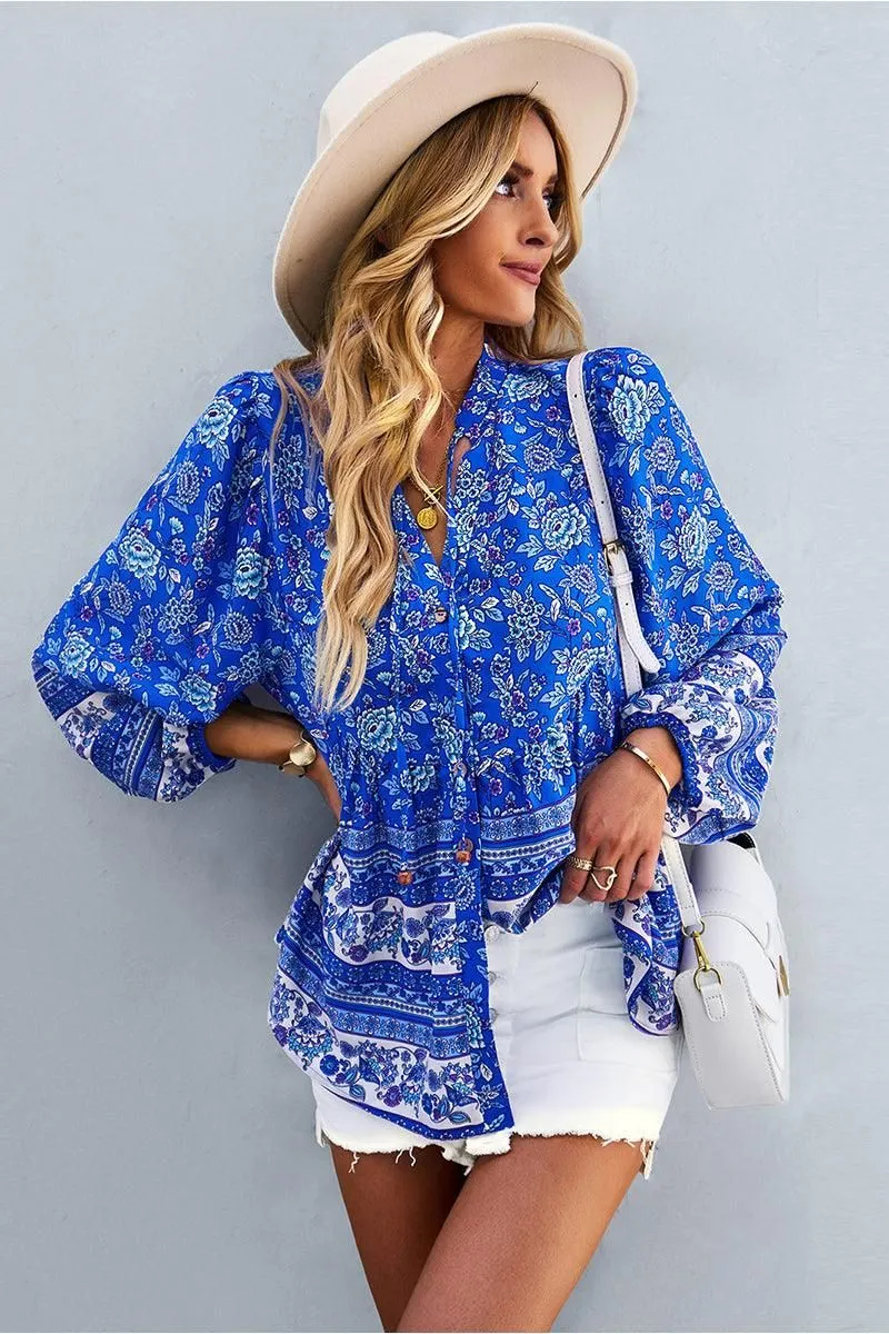 FLORAL PATTERNED BUTTON DOWN TUNIC SHIRTS