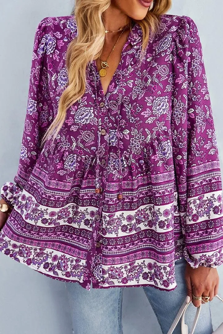 FLORAL PATTERNED BUTTON DOWN TUNIC SHIRTS