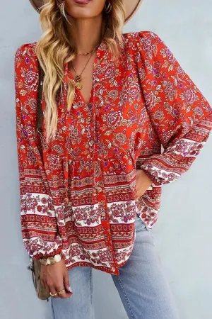 FLORAL PATTERNED BUTTON DOWN TUNIC SHIRTS