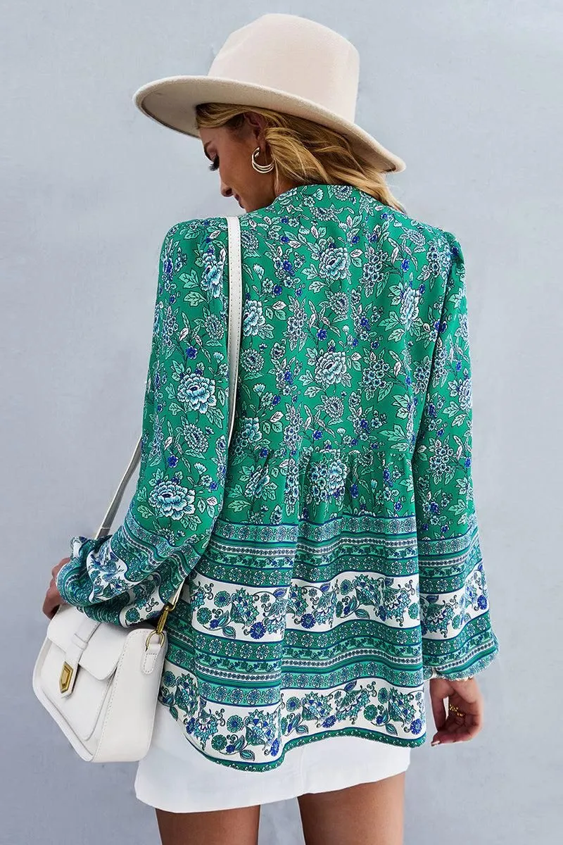 FLORAL PATTERNED BUTTON DOWN TUNIC SHIRTS