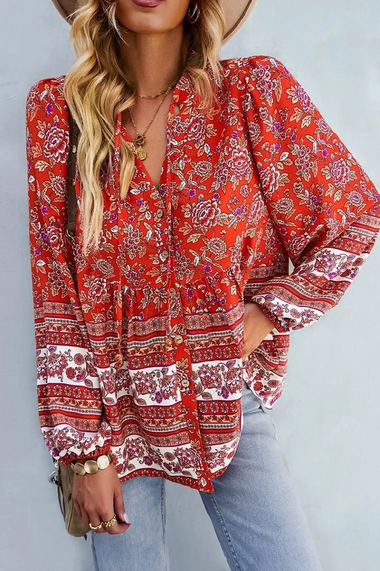 FLORAL PATTERNED BUTTON DOWN TUNIC SHIRTS