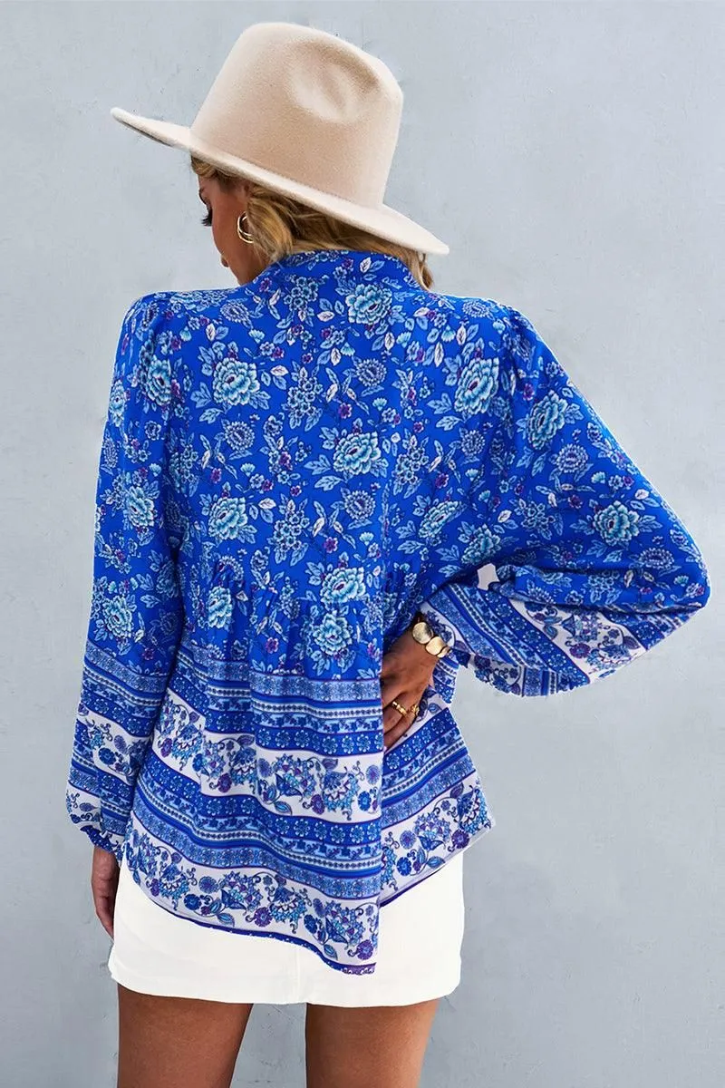 FLORAL PATTERNED BUTTON DOWN TUNIC SHIRTS