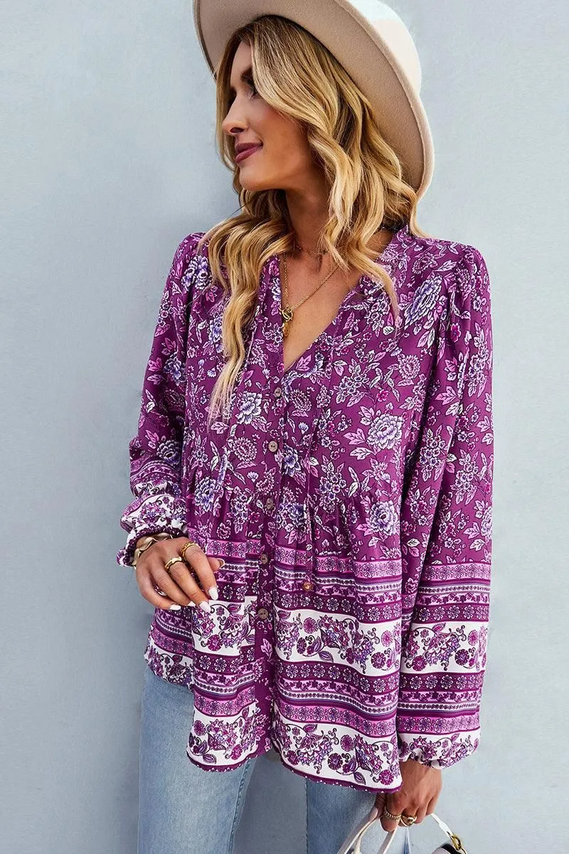 FLORAL PATTERNED BUTTON DOWN TUNIC SHIRTS