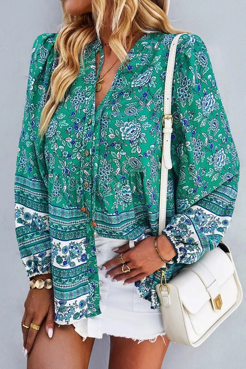 FLORAL PATTERNED BUTTON DOWN TUNIC SHIRTS