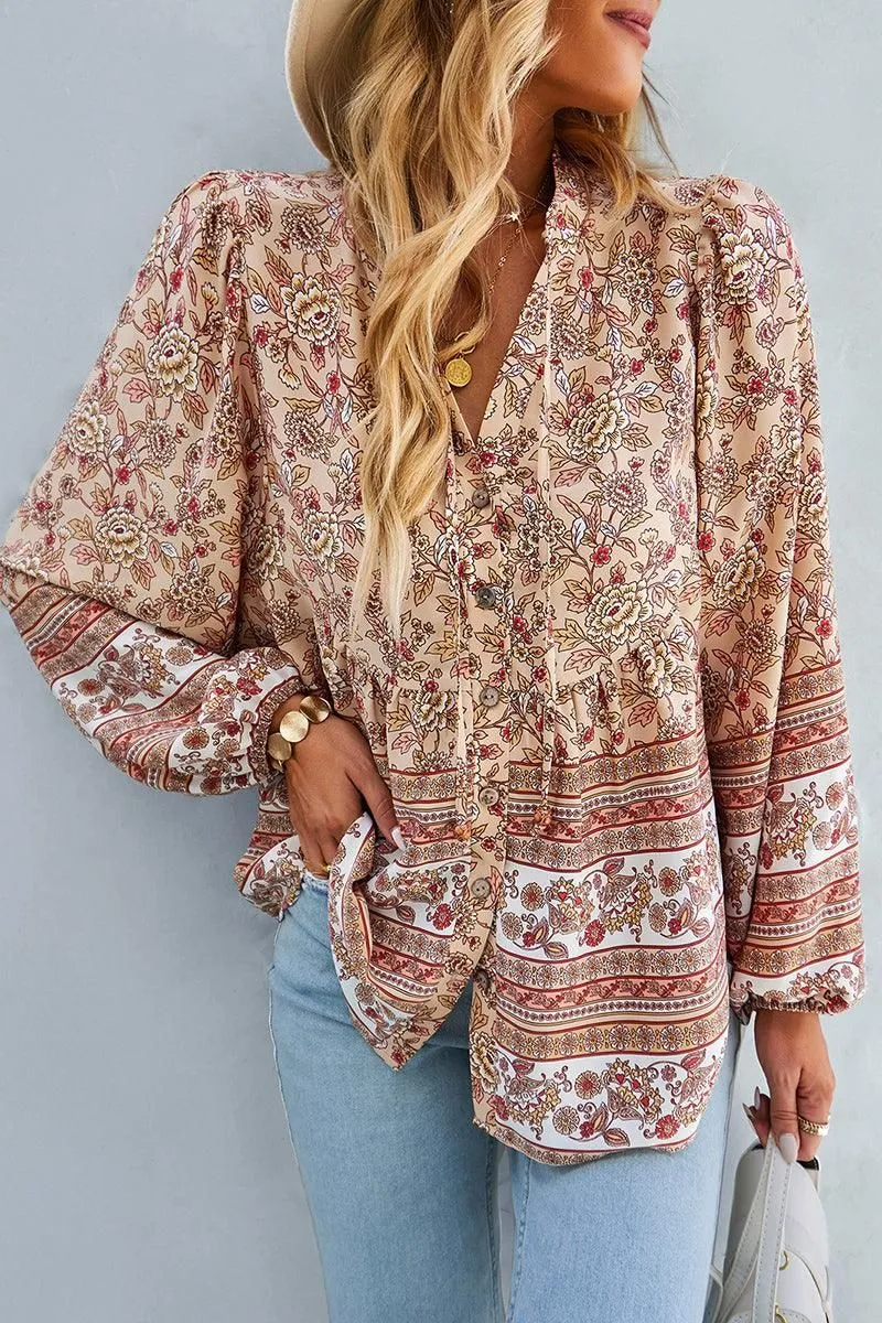 FLORAL PATTERNED BUTTON DOWN TUNIC SHIRTS