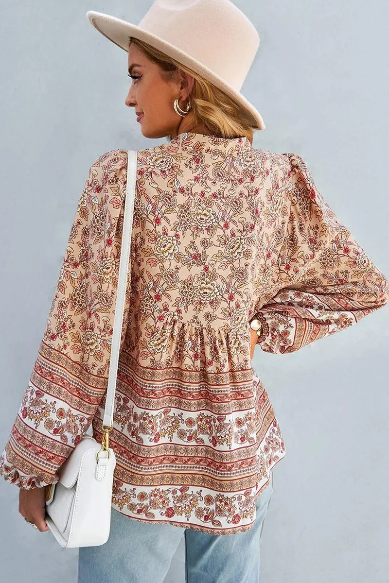 FLORAL PATTERNED BUTTON DOWN TUNIC SHIRTS