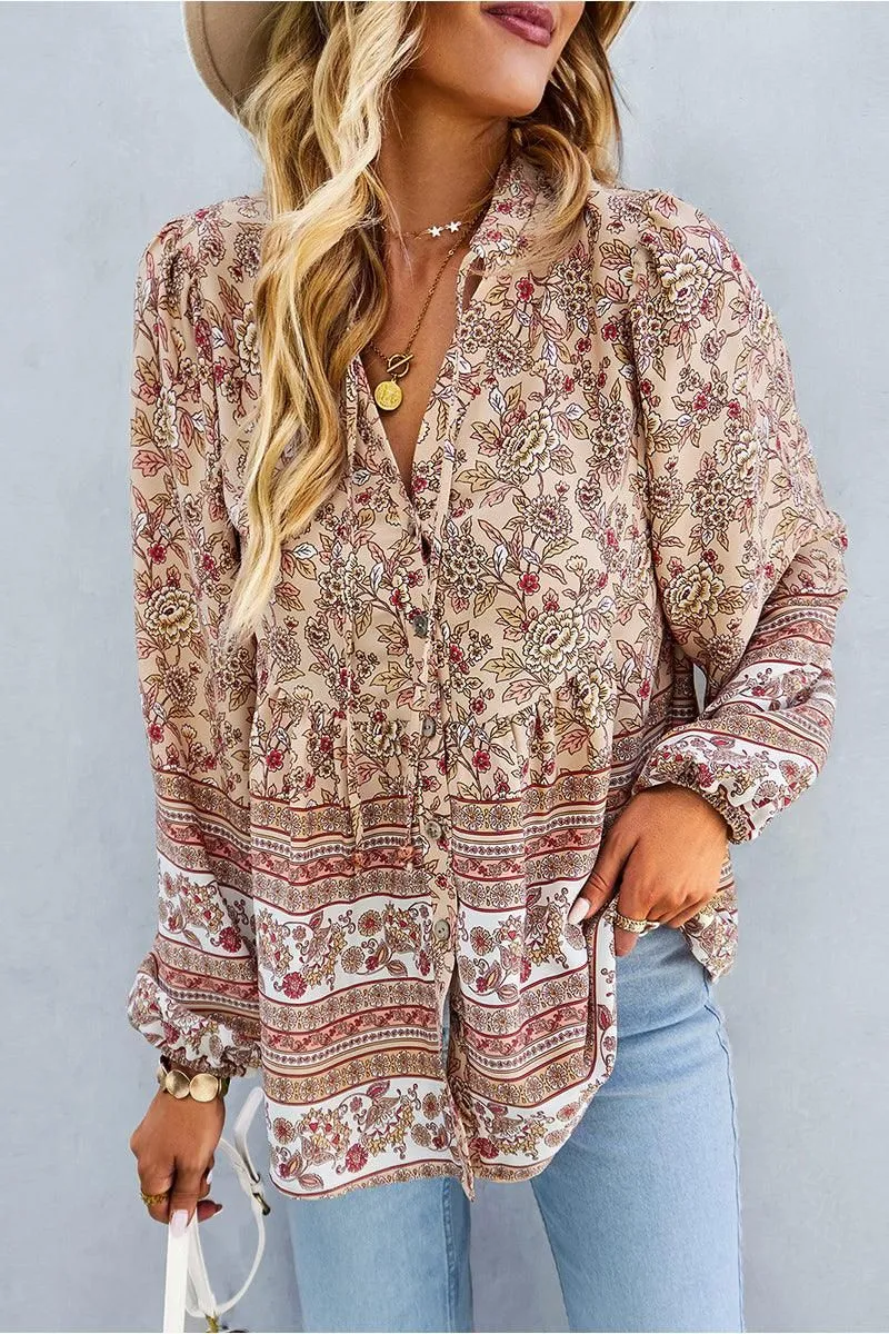 FLORAL PATTERNED BUTTON DOWN TUNIC SHIRTS