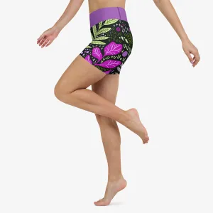 Floral Yoga Shorts "Fairy Forest" Purple/Lime