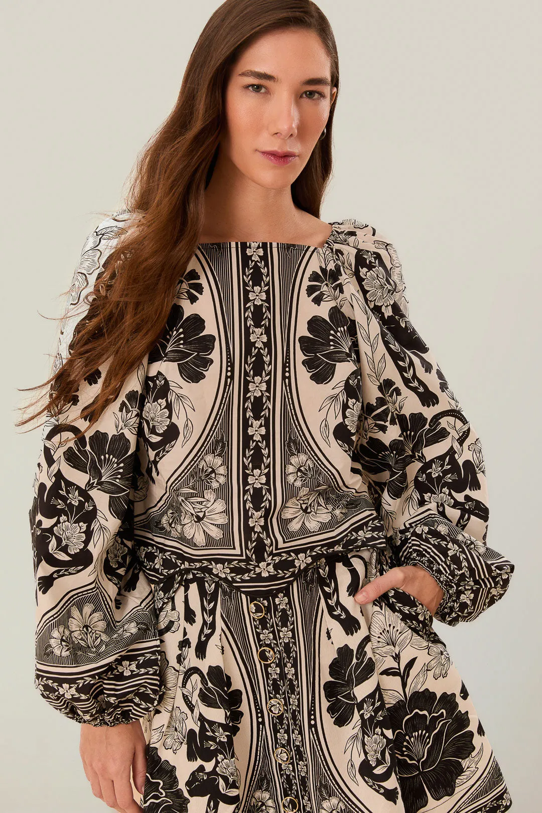 Flower Leopards Off-White Long Sleeve Blouse