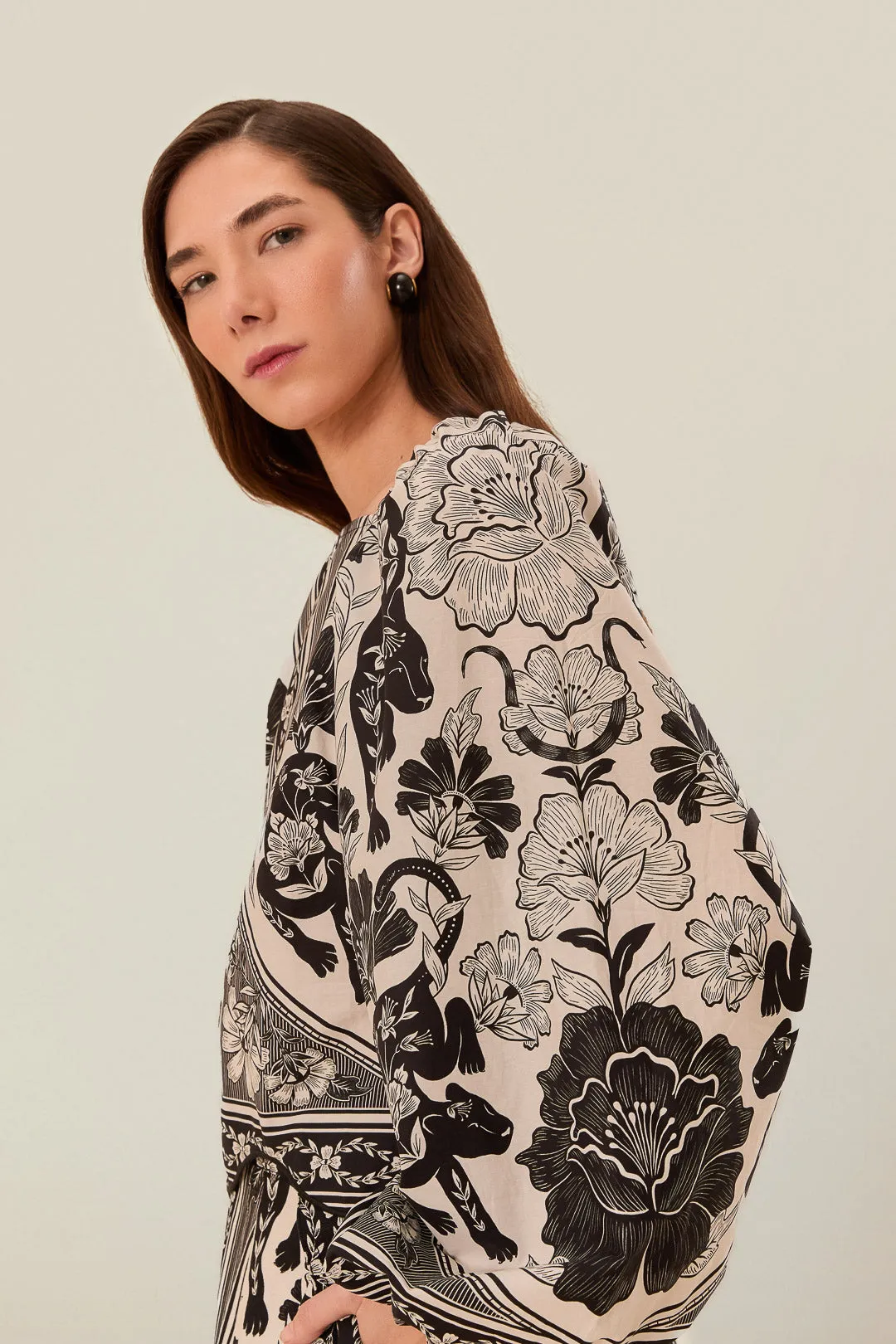Flower Leopards Off-White Long Sleeve Blouse