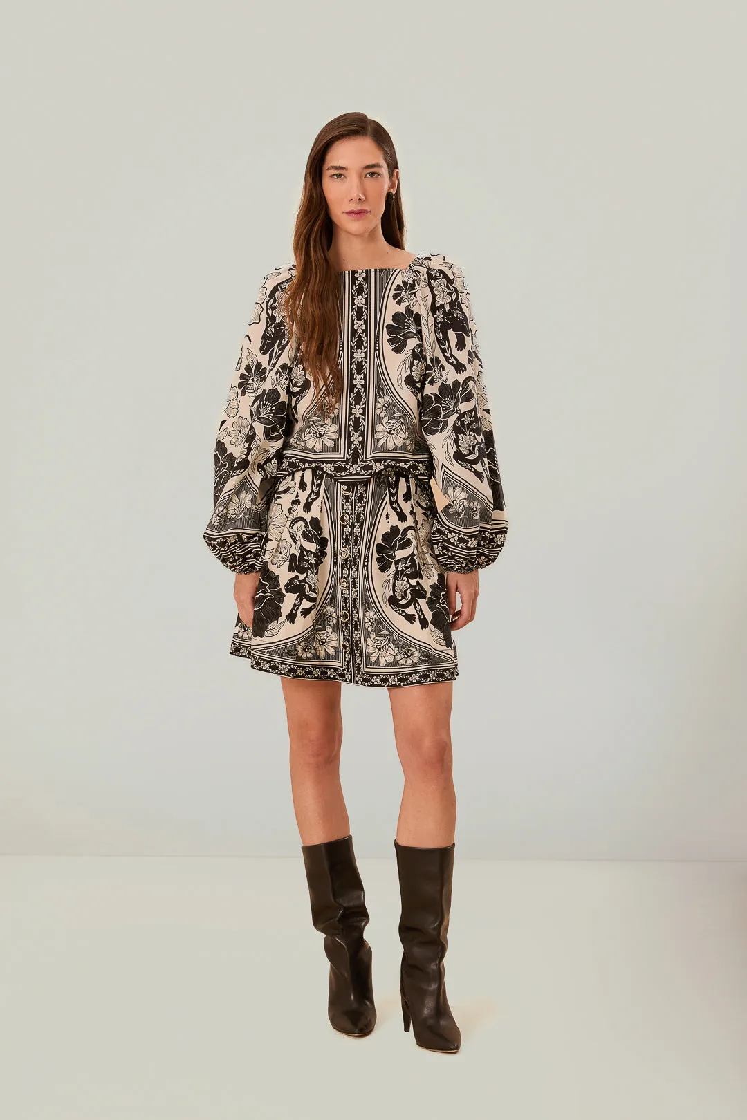 Flower Leopards Off-White Long Sleeve Blouse