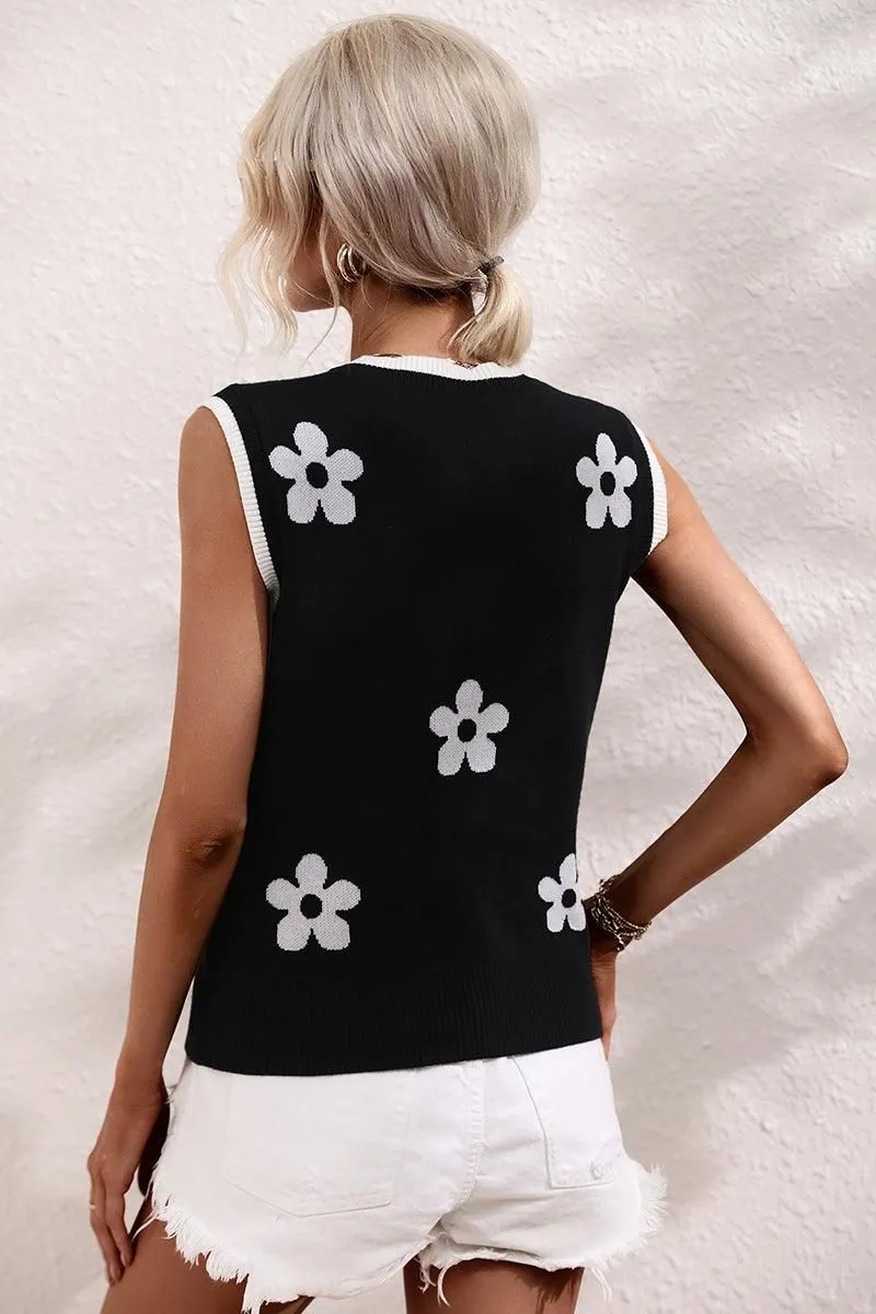 FLOWER PRINTING SLEEVELESS CASUAL TOP