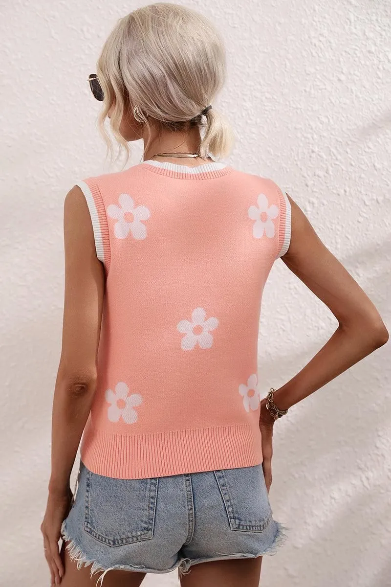 FLOWER PRINTING SLEEVELESS CASUAL TOP
