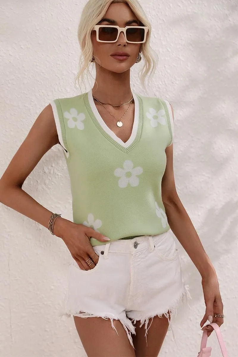 FLOWER PRINTING SLEEVELESS CASUAL TOP