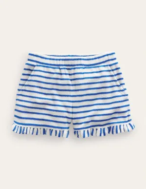 Frill Hem Towelling Shorts-Cabana Blue/Ivory