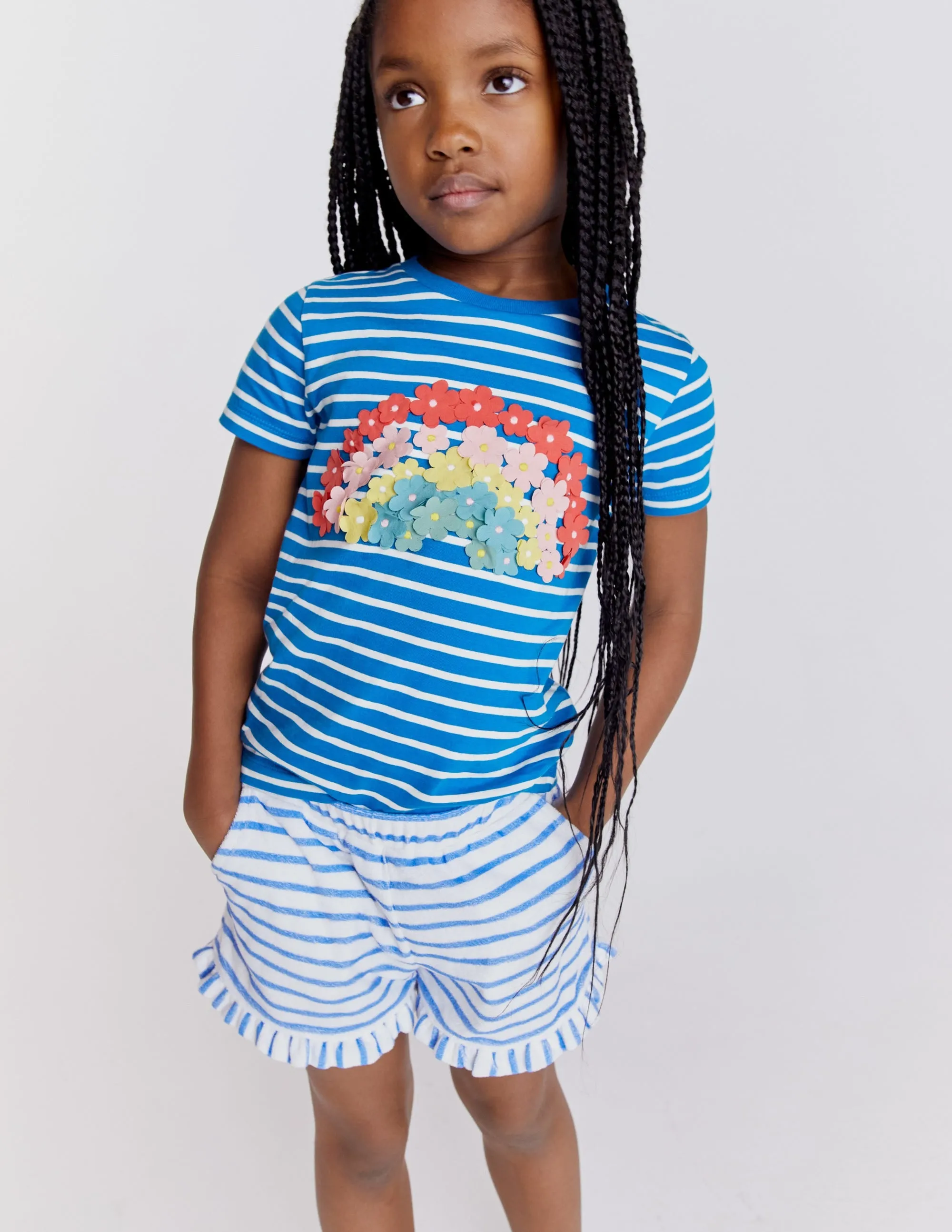 Frill Hem Towelling Shorts-Cabana Blue/Ivory