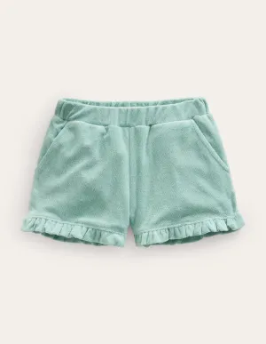 Frill Hem Towelling Shorts-Hot Spring Blue
