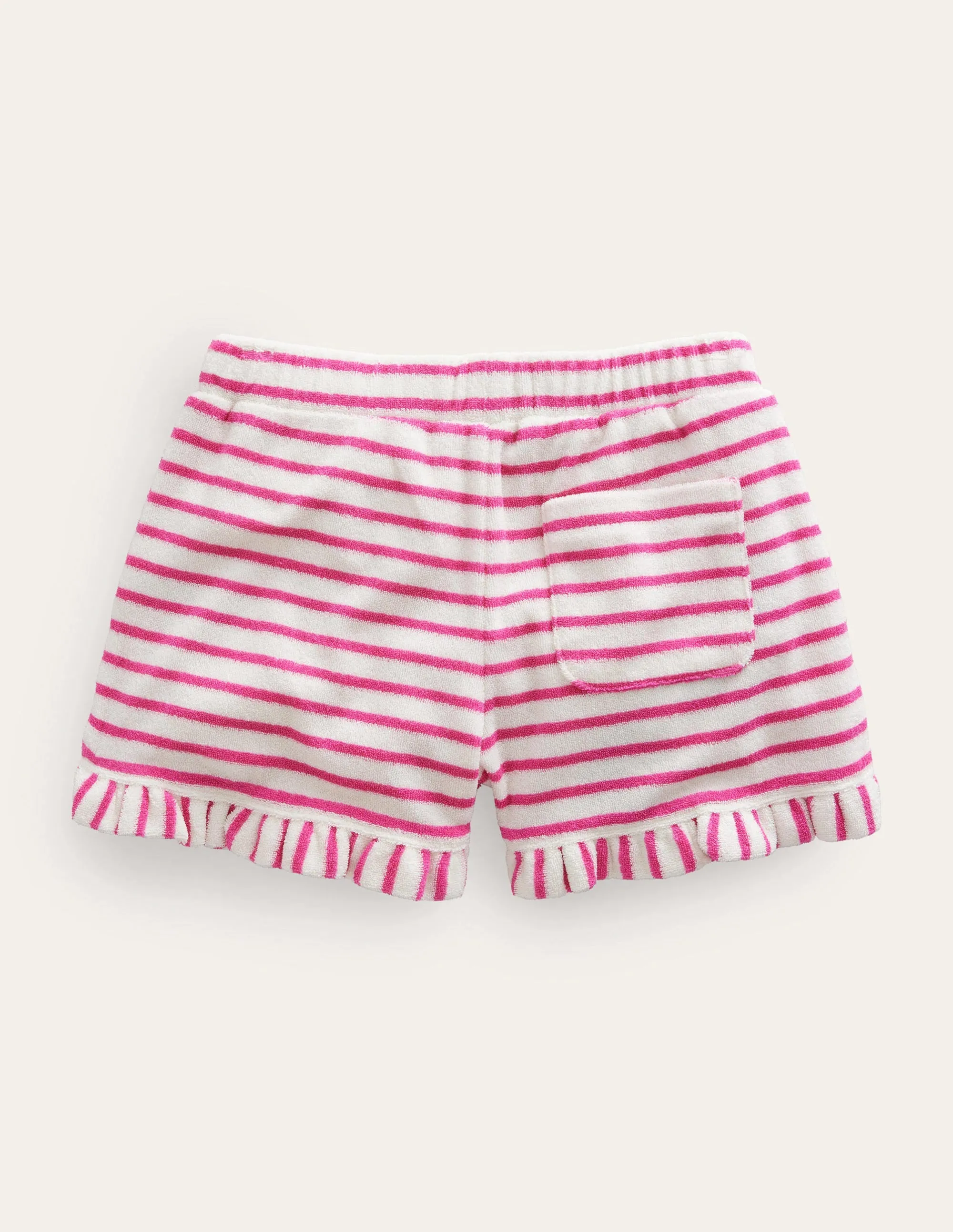 Frill Hem Towelling Shorts-Tickled Pink/Ivory