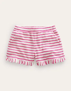 Frill Hem Towelling Shorts-Tickled Pink/Ivory
